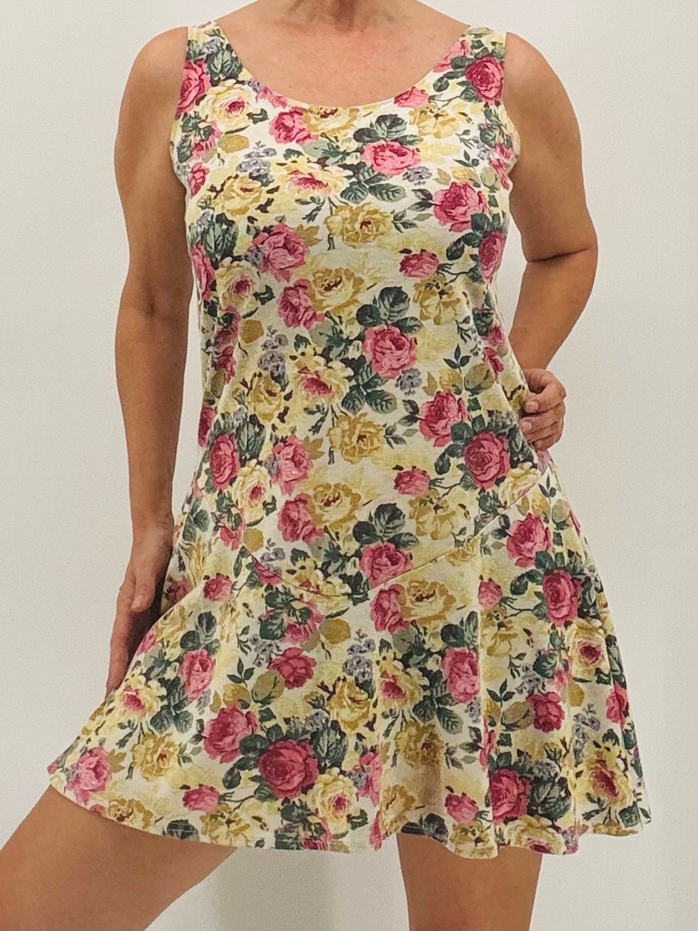 Vintage 90s Cottagecore Twee Preppy Sporty Floral Print Cotton Mini Dress